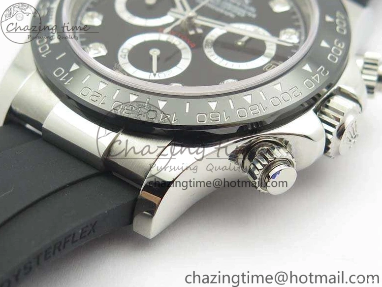 MiroTime 0316 SmartChoice Daytona 116519LN JH Best Edition Black Dial Crystal Markers On Rubber Strap A4130 (Free XS Rubber Strap) 3558